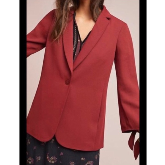 Anthropologie Tied-Sleeve Blazer in Wine - Picture 3 of 8